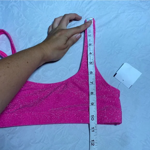 NEW Good American Sparkle Metallic Bikini Top Knockout Pink Scoop Square Neck 0 - Picture 3 of 10